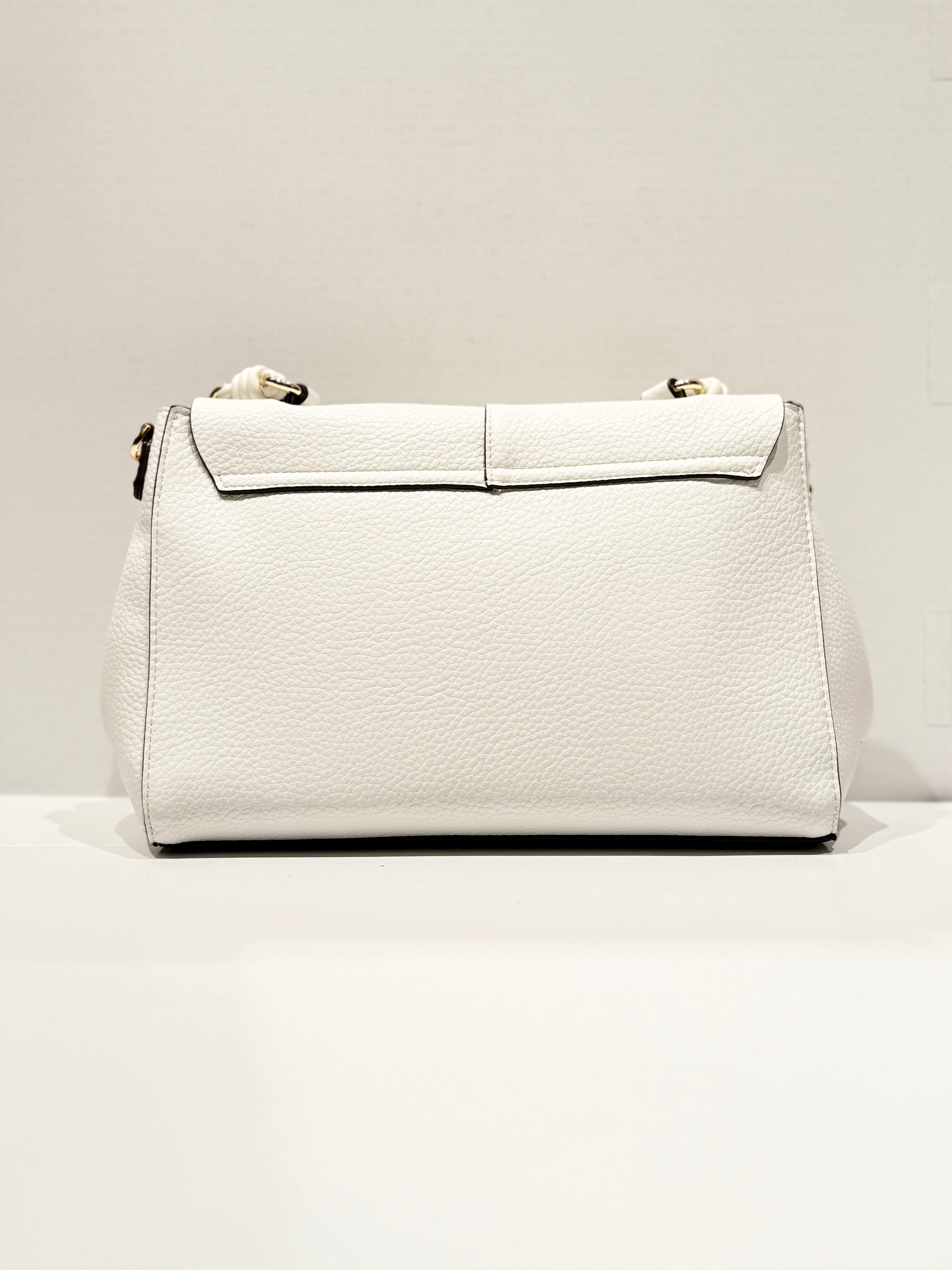 BORSA ERMANNO SCERVINO IN ECO PELLE MARTELLATA BIANCA FLAP CON INTRECCI E DETTAGLI ORO