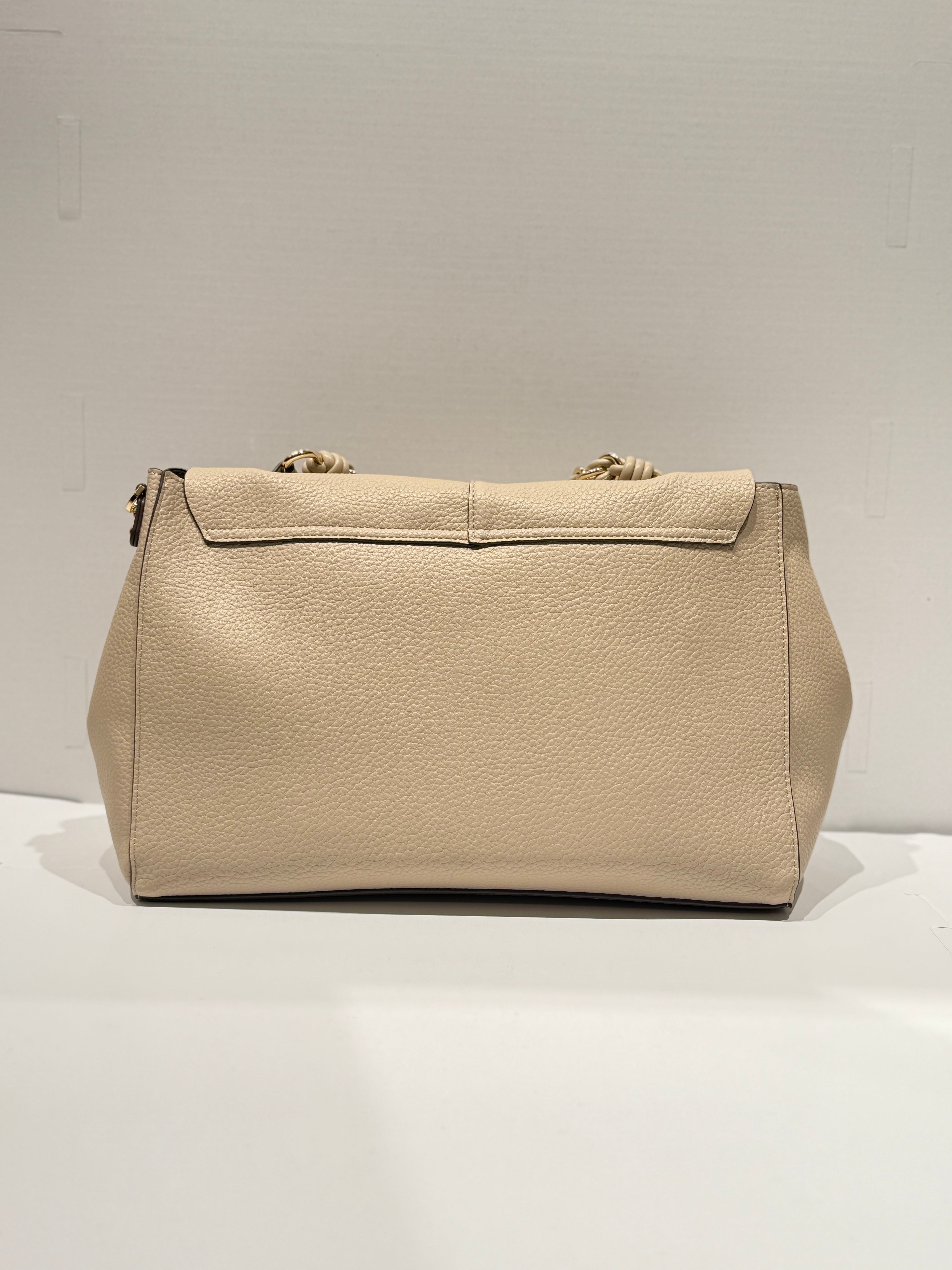 BORSA ERMANNO SCERVINO IN ECO PELLE MARTELLATA BEIGE LARGE CON INTRECCI E DETTAGLI ORO