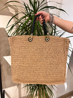 TOTE IN RAFIA NATURALE CON MANICI NERI – ERMANNO FIRENZE