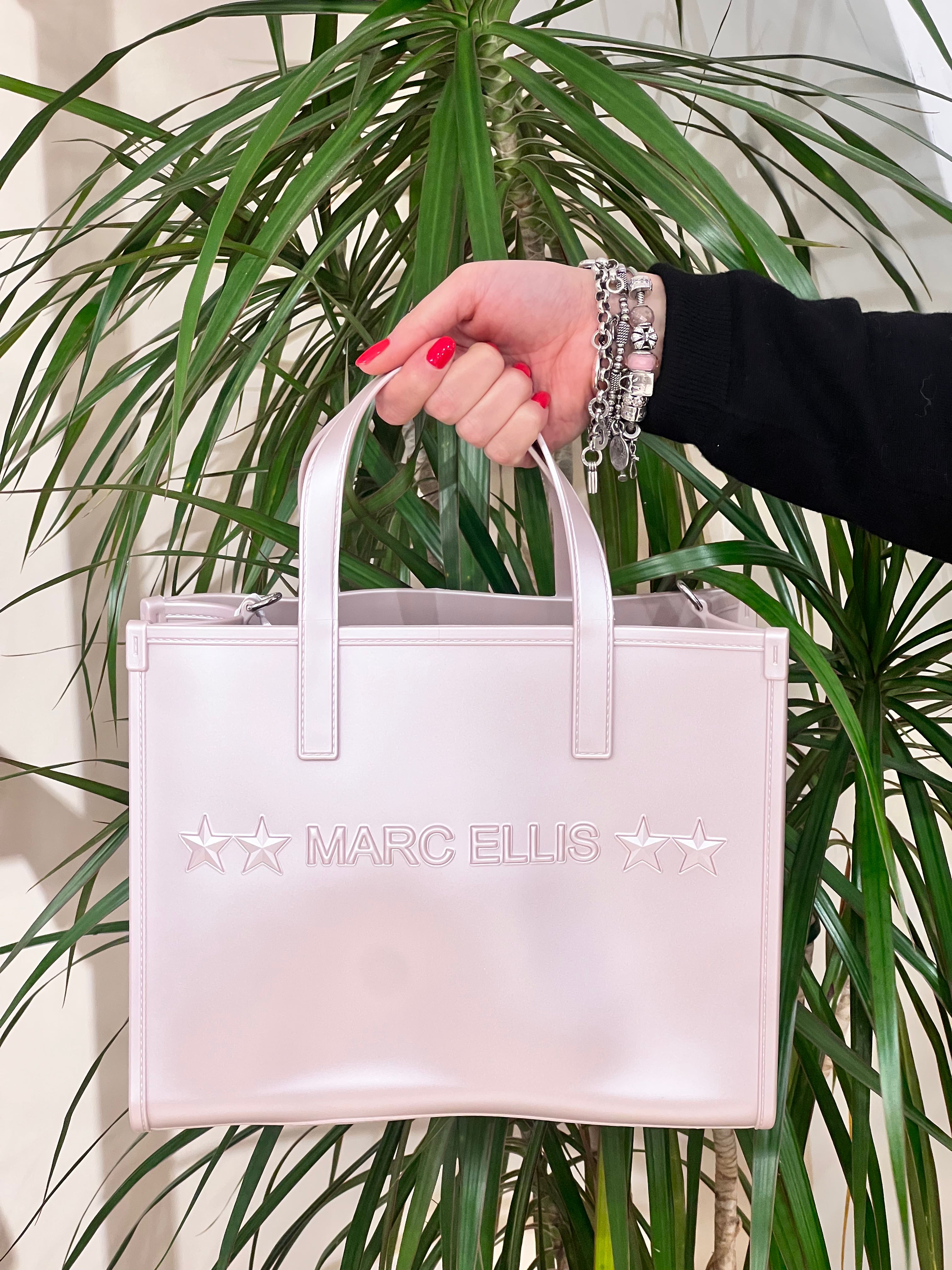 BORSA MARC ELLIS IN GOMMA LUCIDA QUADRATA CON TRACOLLA