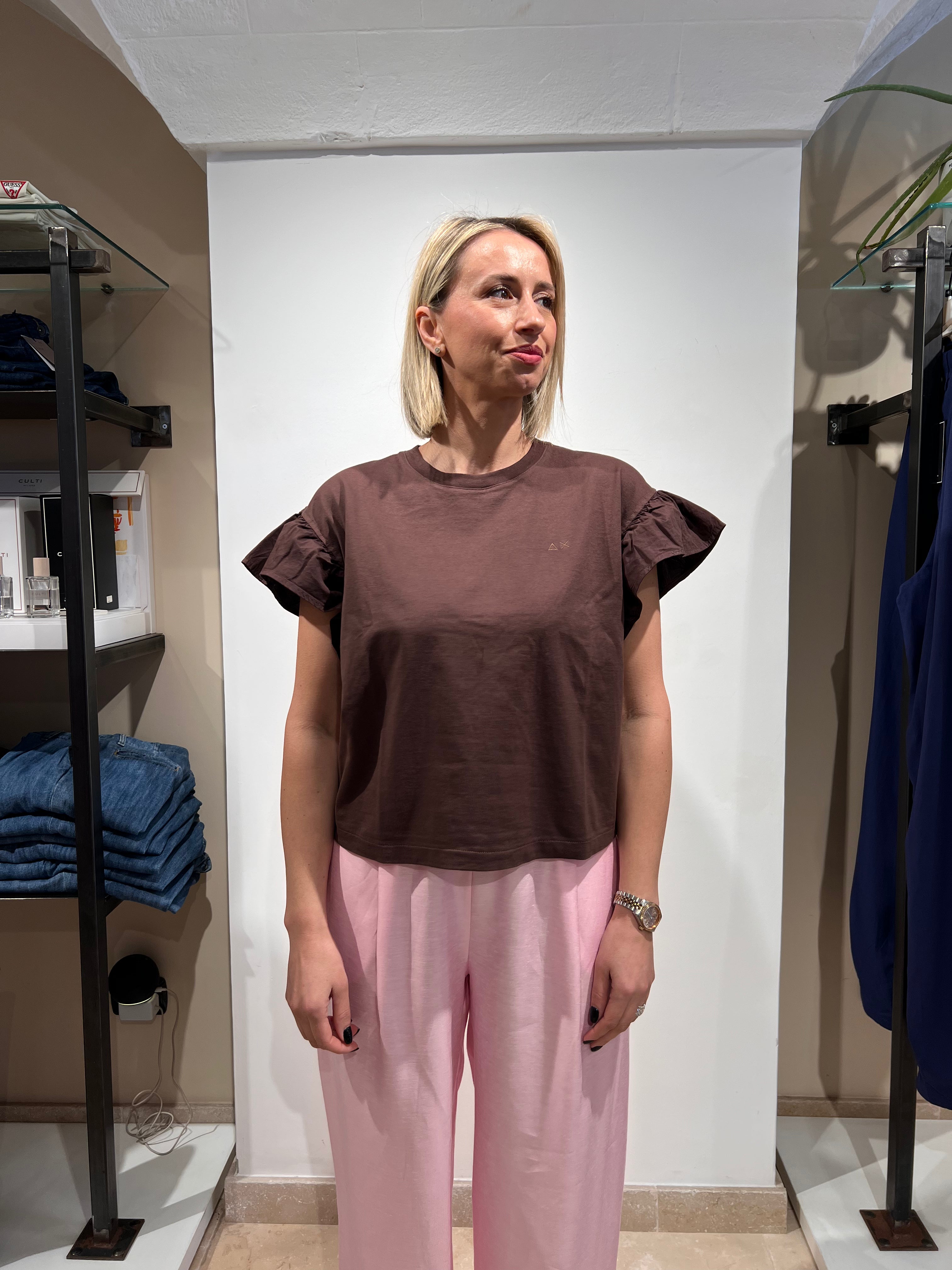 T-SHIRT IN COTONE SUN68 CON MANICHE VOLANT