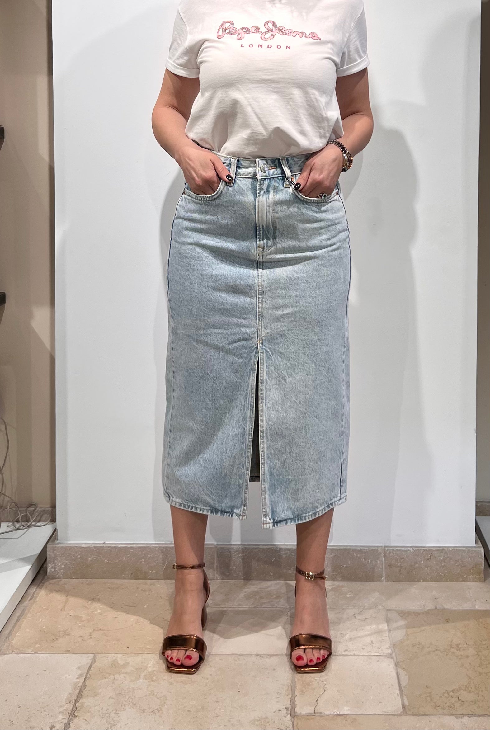 GONNA MIDI IN DENIM PEPE JEANS CON SPACCO FRONTALE
