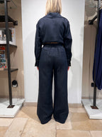 PANTALONE IN PURO LINO CON ELASTICO IN VITA E BANDA LATERALE ARGENTO