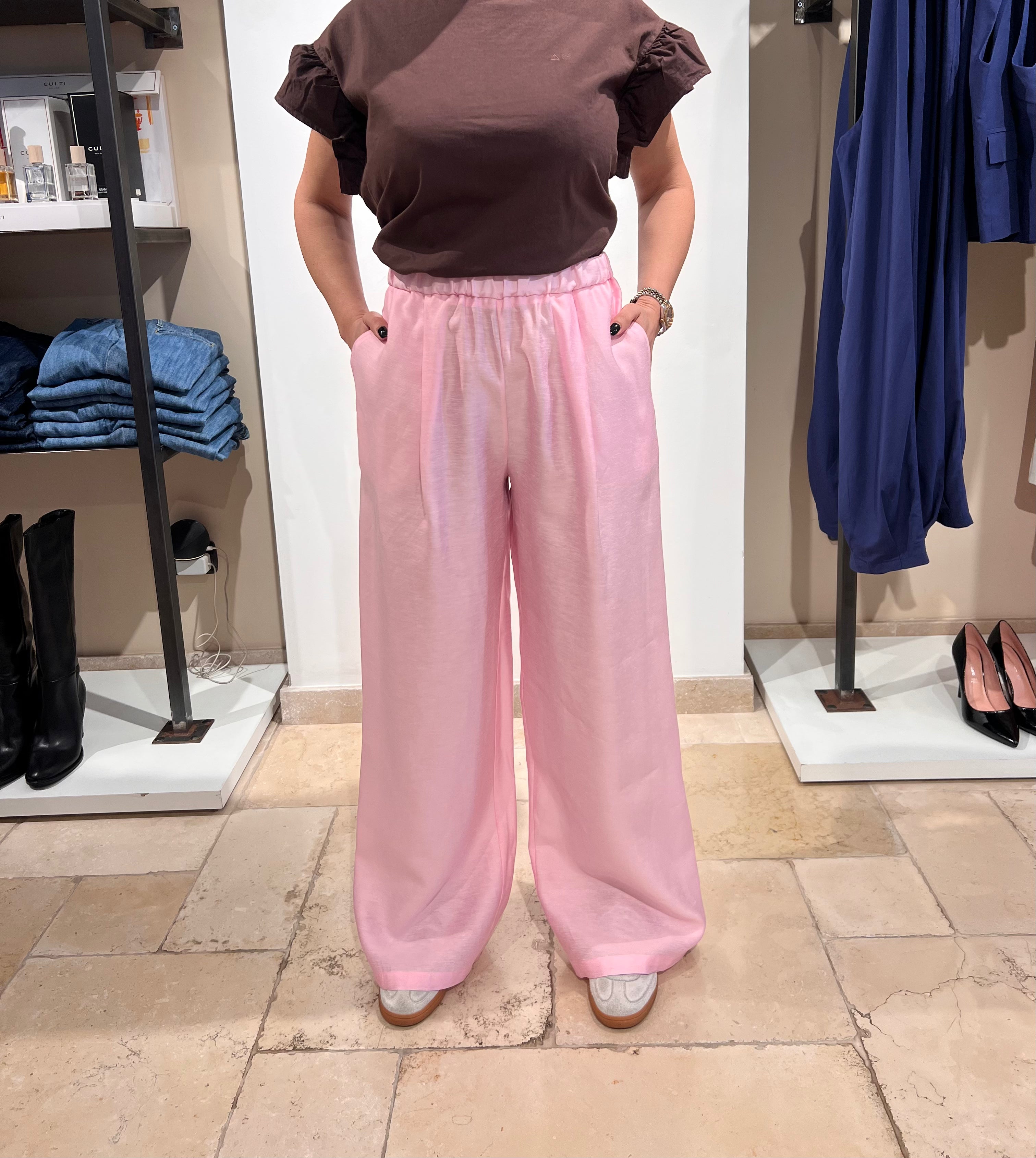PANTALONE PALAZZO FLUIDO CON ELASTICO IN VITA