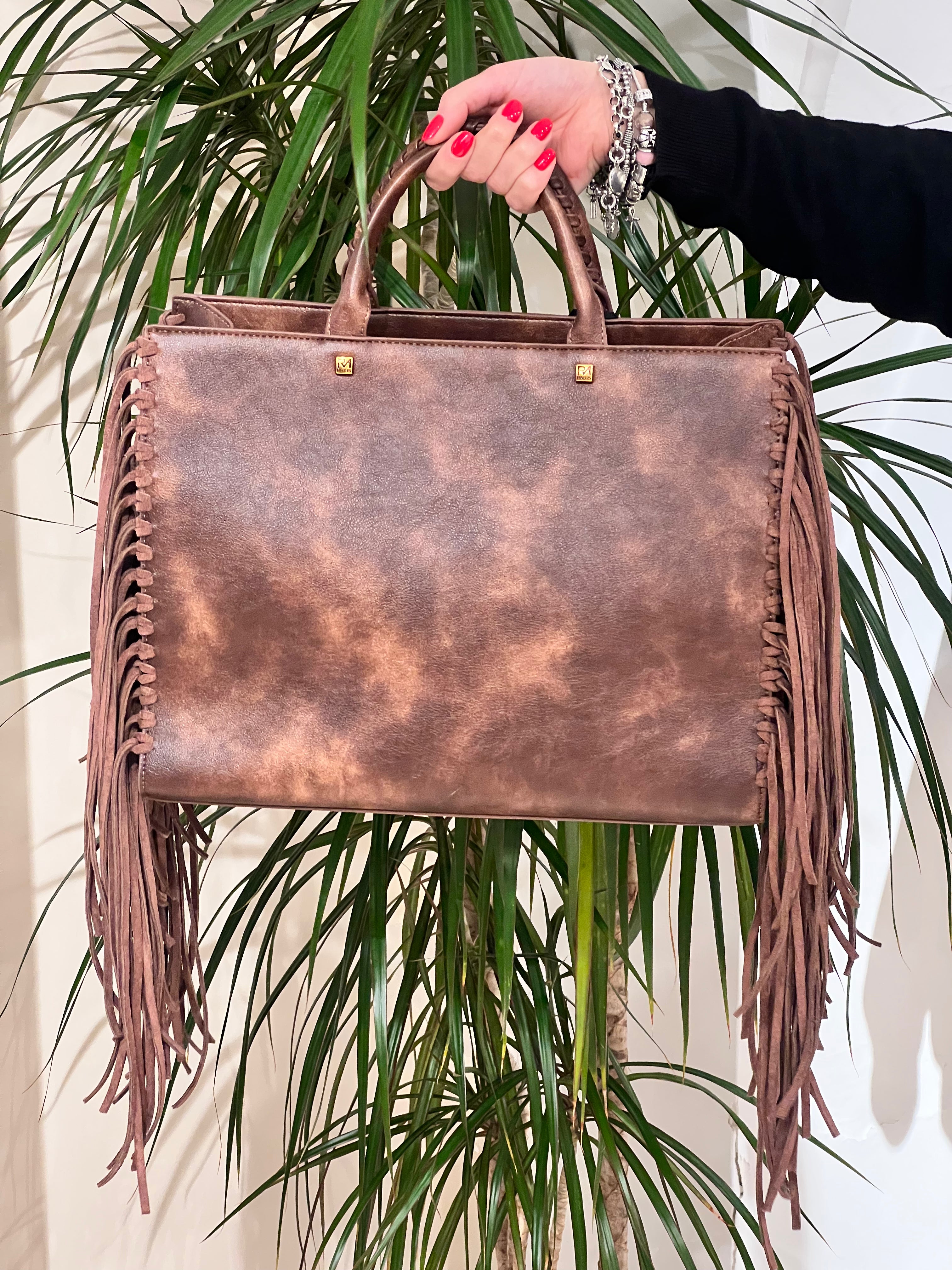 BORSA RUE MADAME IN ECOPELLE VEGAN EFFETTO VINTAGE CON FRANGE