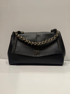 BORSA ERMANNO SCERVINO IN ECO PELLE MARTELLATA NERA LARGE CON INTRECCI E DETTAGLI ORO