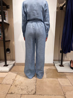 PANTALONE IN PURO LINO CON ELASTICO IN VITA E BANDA LATERALE ARGENTO