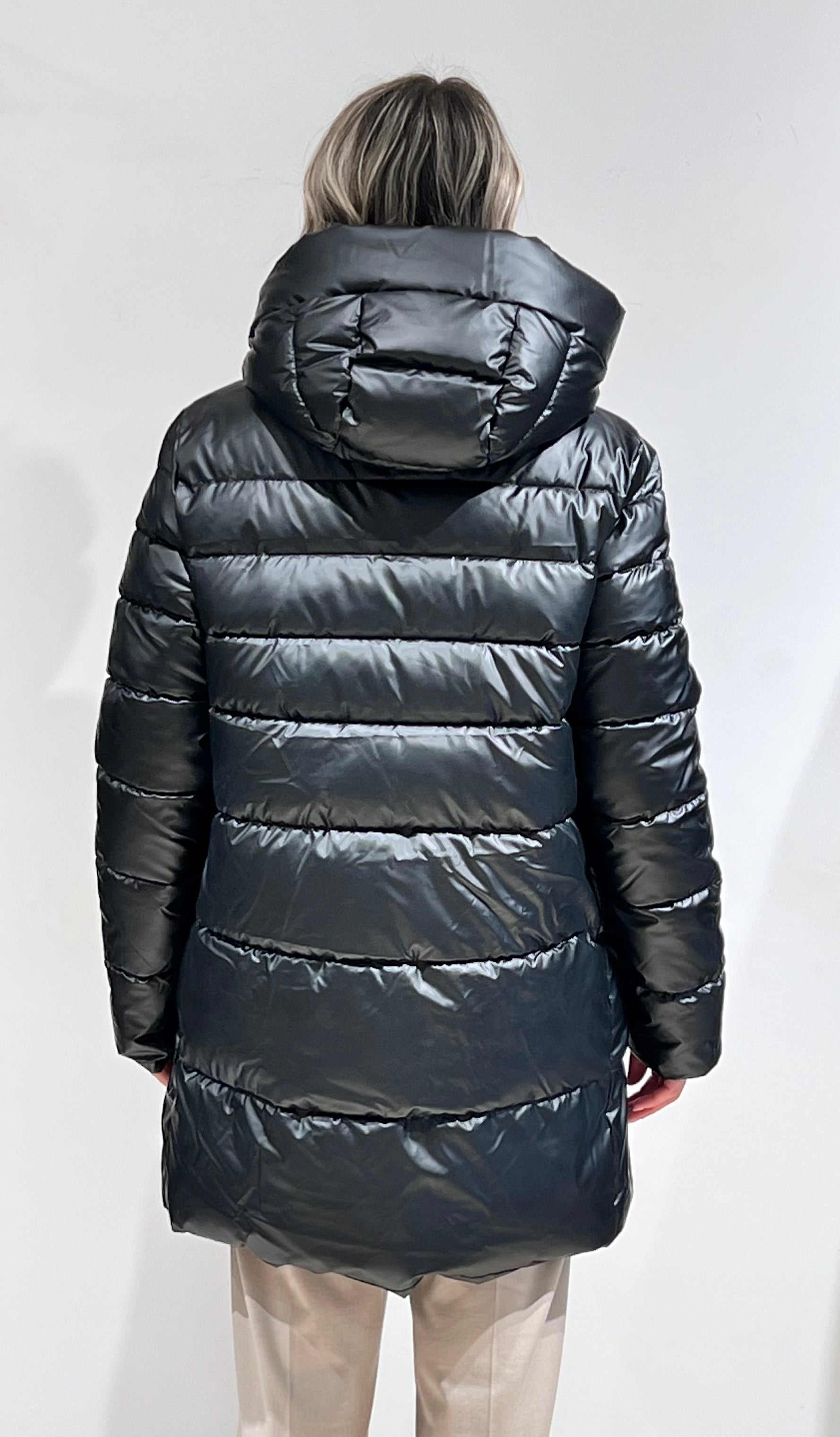 PIUMINO DONNA PLAZA LUNGO – CON CAPPUCCIO, SUPER CALDO E LEGGERO NERO