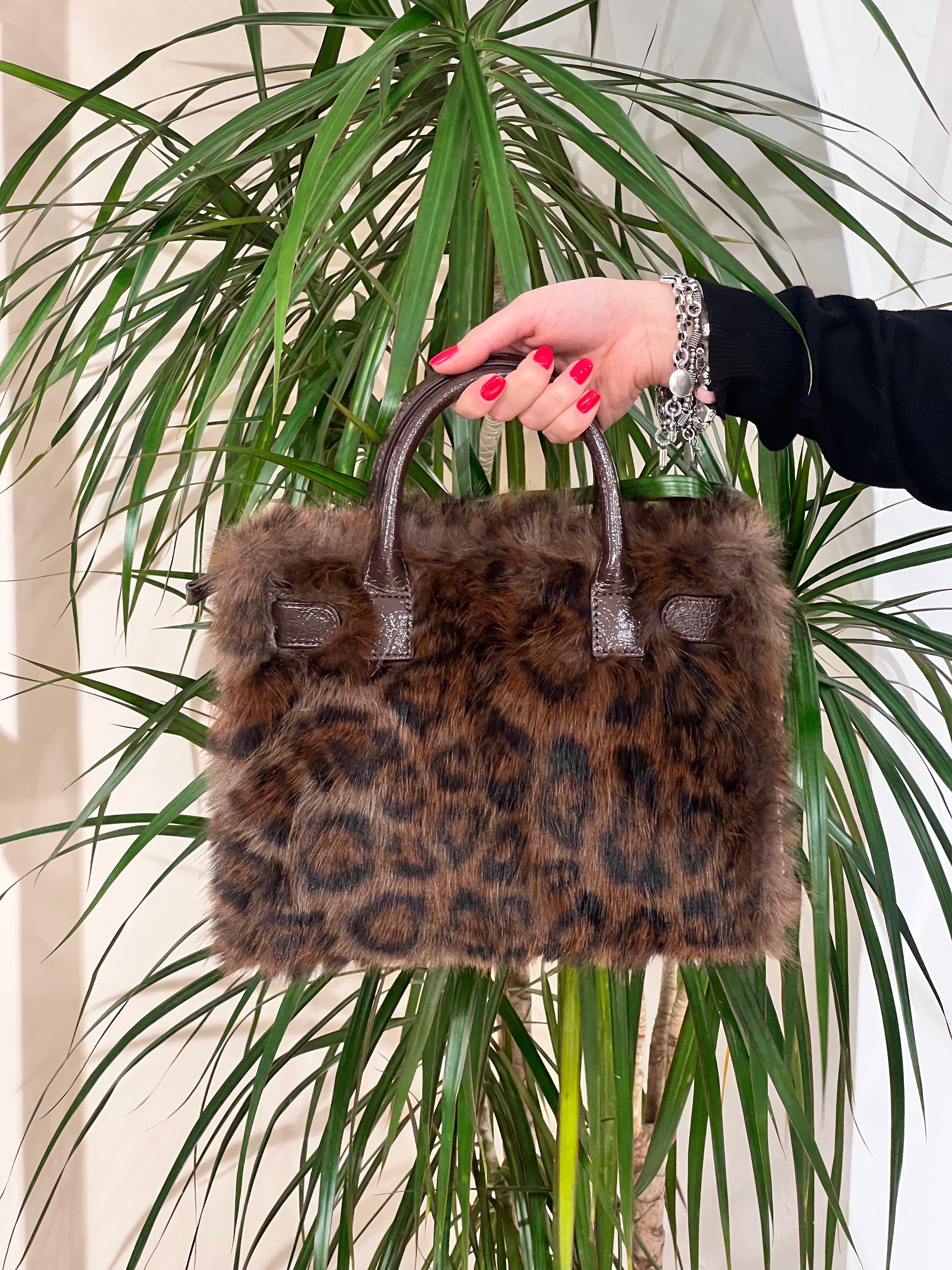 BORSA MEDIA RUE MADAME IN ECO PELLICCIA MACULATA