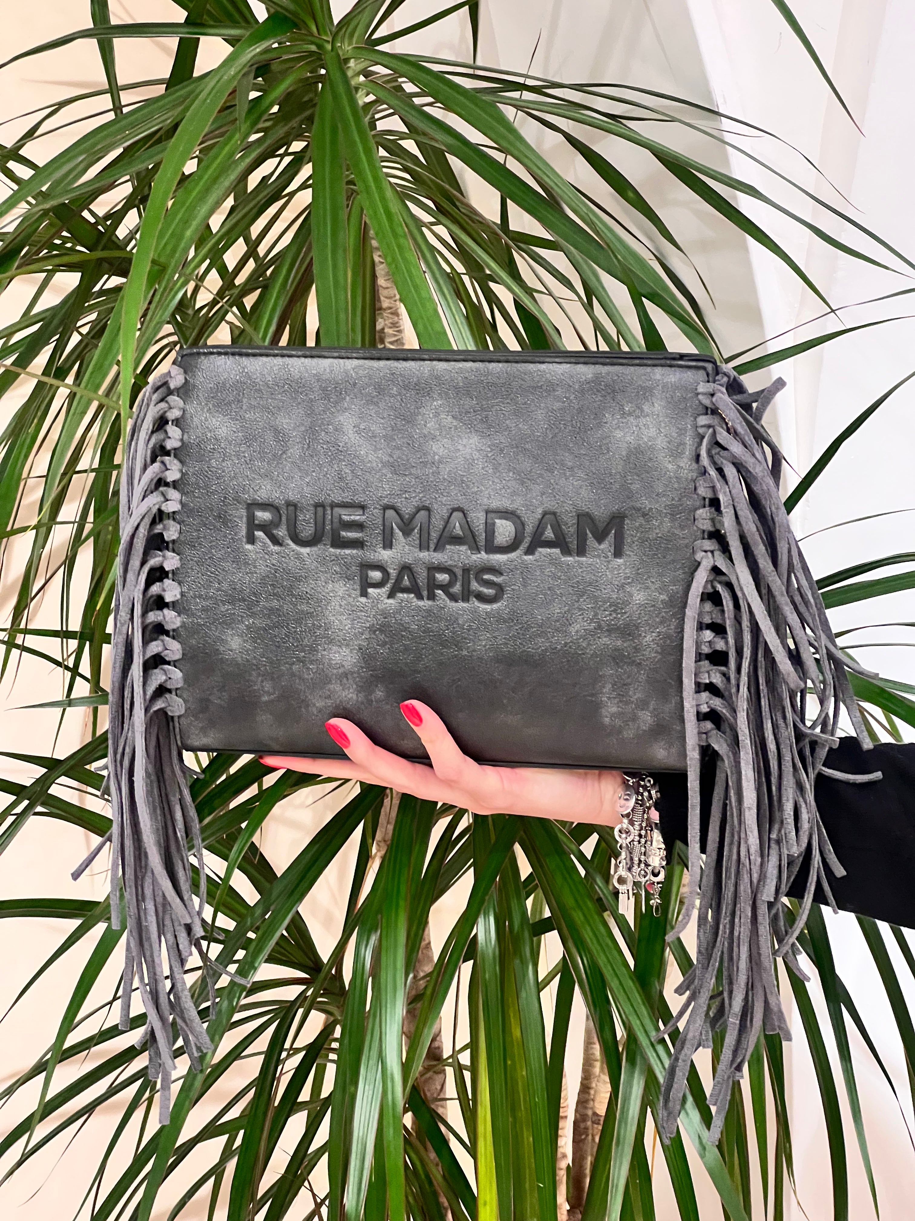 CLUTCH RUE MADAME IN ECOPELLE VEGAN EFFETTO VINTAGE CON FRANGE