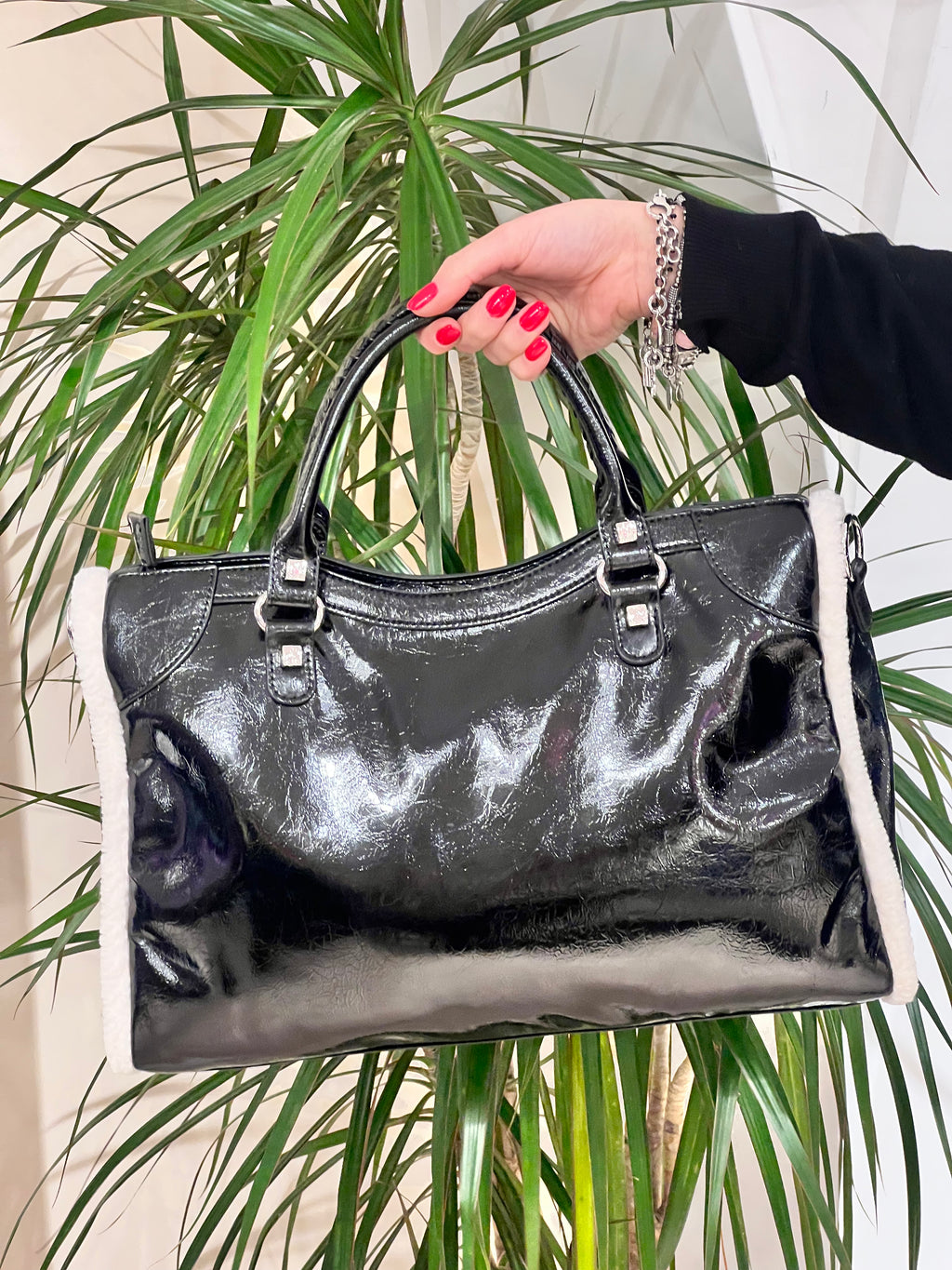 BORSA RUE MADAME IN ECOPPELLE CON PROFILO IN ECO MONTONE