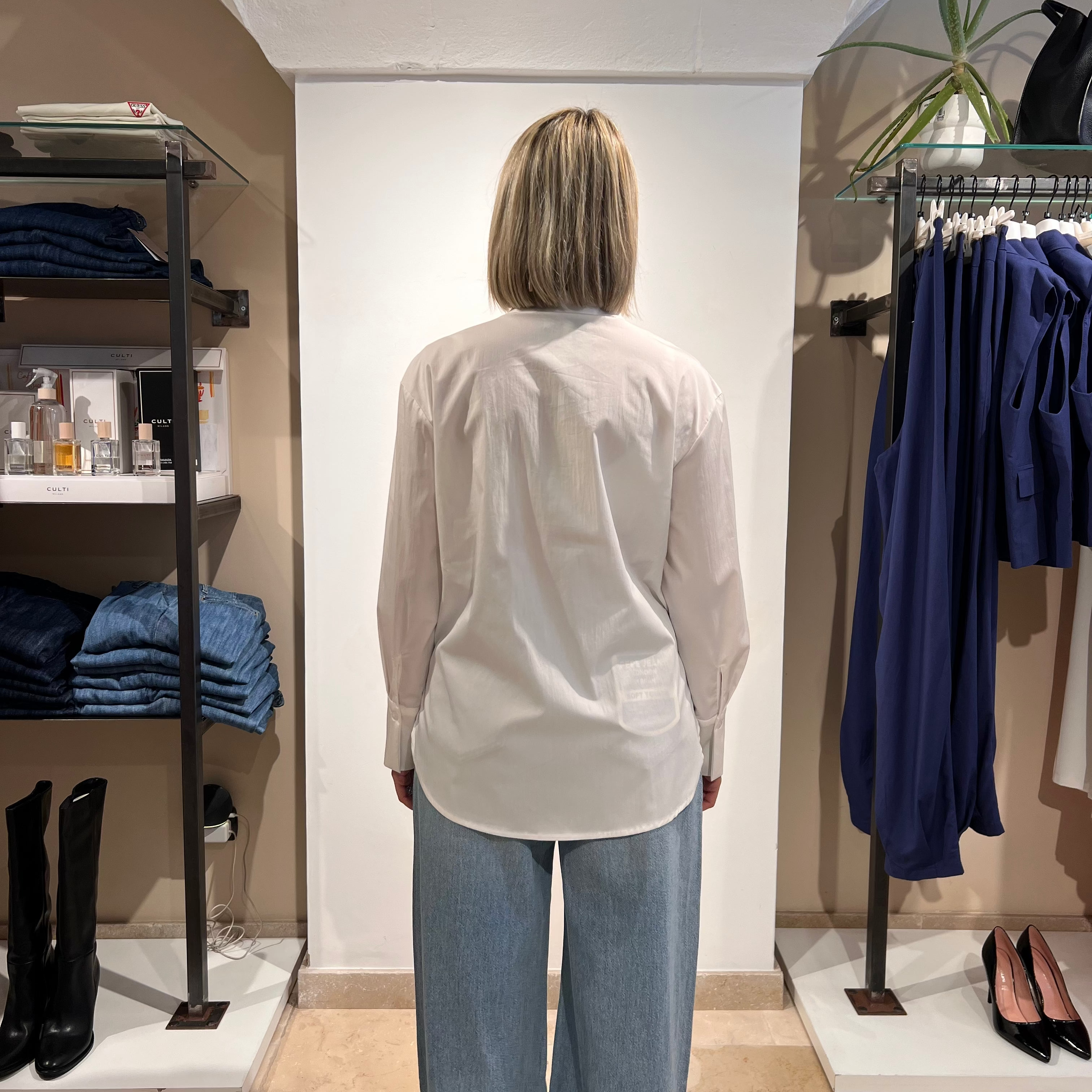 CAMICIA OVER SIZE IN POPELINE CON COLLO ALLA COREANA