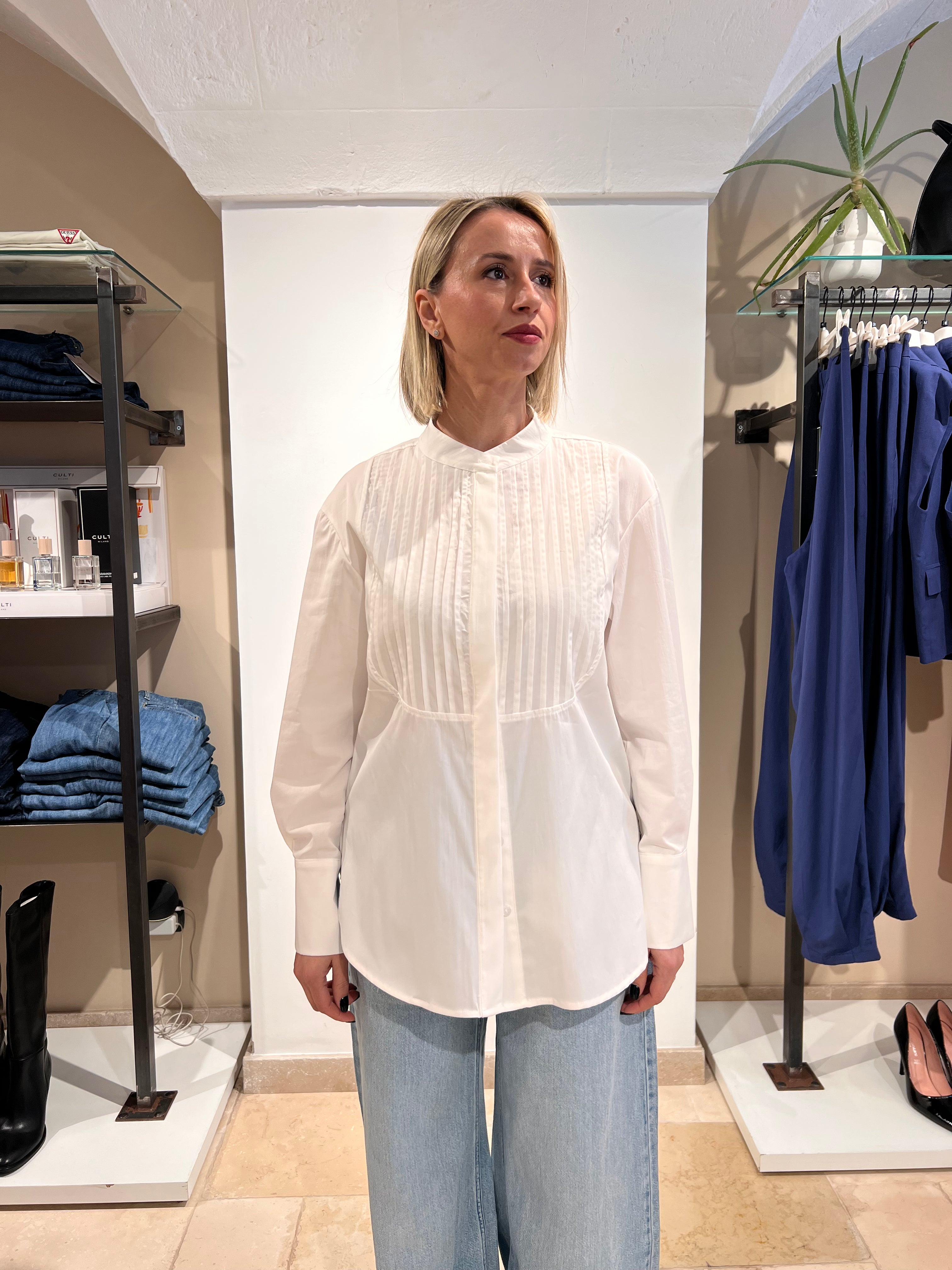 CAMICIA OVER SIZE IN POPELINE CON COLLO ALLA COREANA