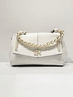 BORSA ERMANNO SCERVINO IN ECO PELLE MARTELLATA BIANCA FLAP CON INTRECCI E DETTAGLI ORO
