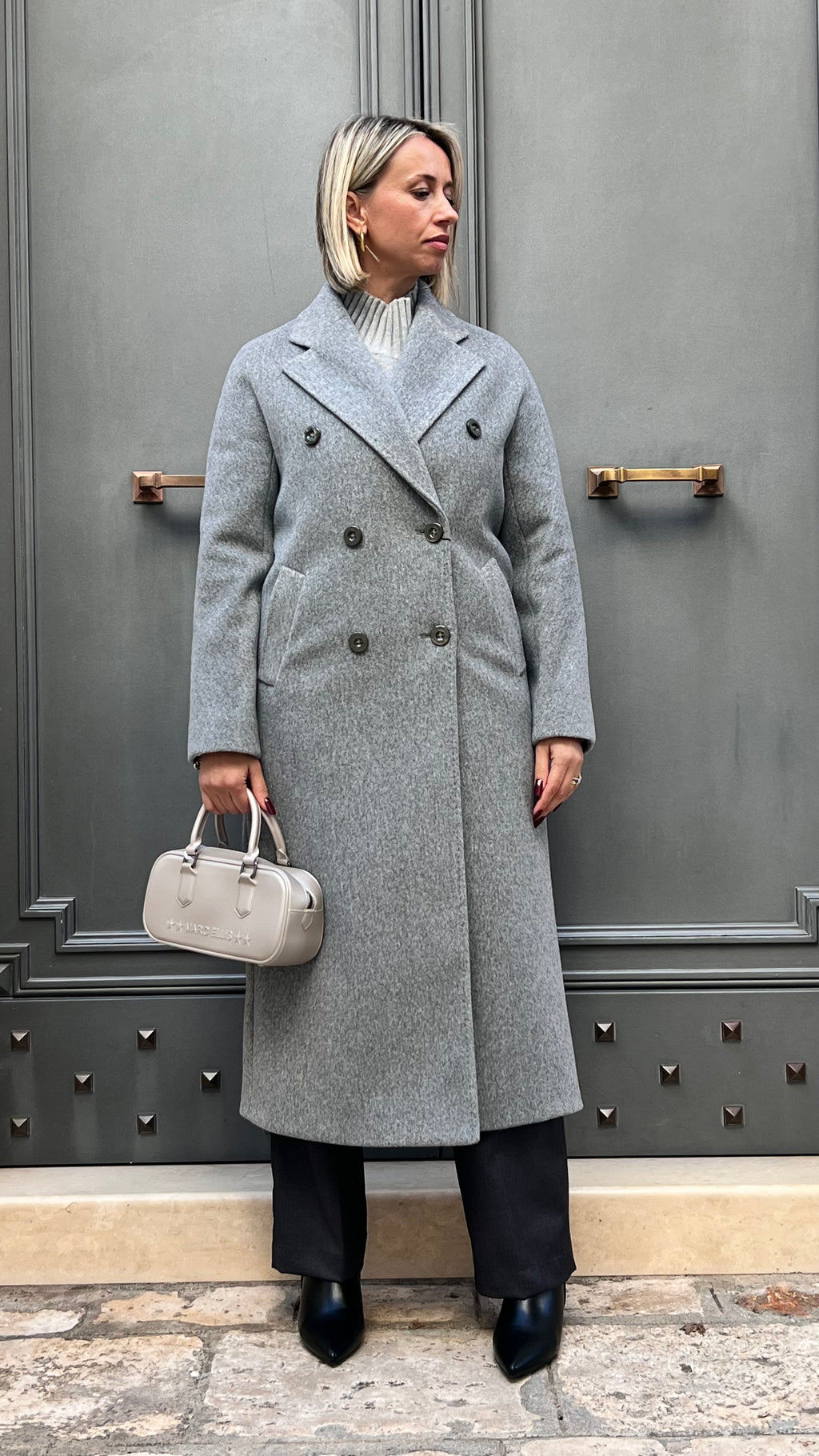 CAPPOTTO LUNGO DOPPIOPETTO MISTO LANA GRIGIO