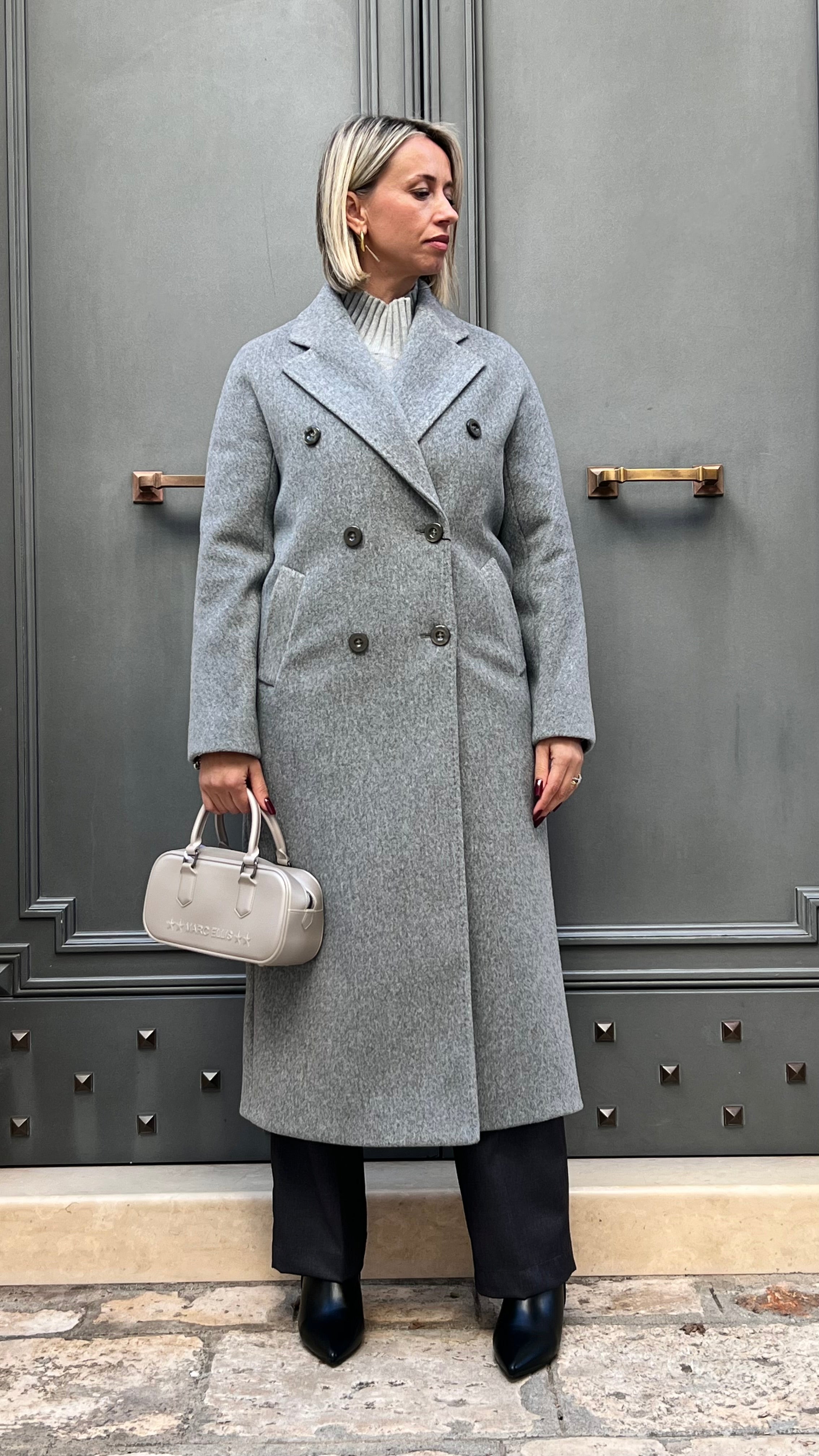 CAPPOTTO LUNGO DOPPIOPETTO MISTO LANA GRIGIO