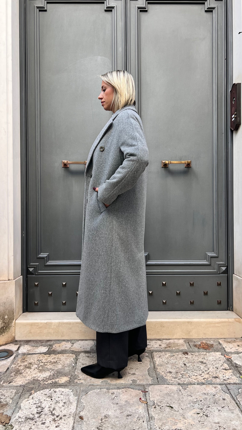 CAPPOTTO LUNGO DOPPIOPETTO MISTO LANA GRIGIO