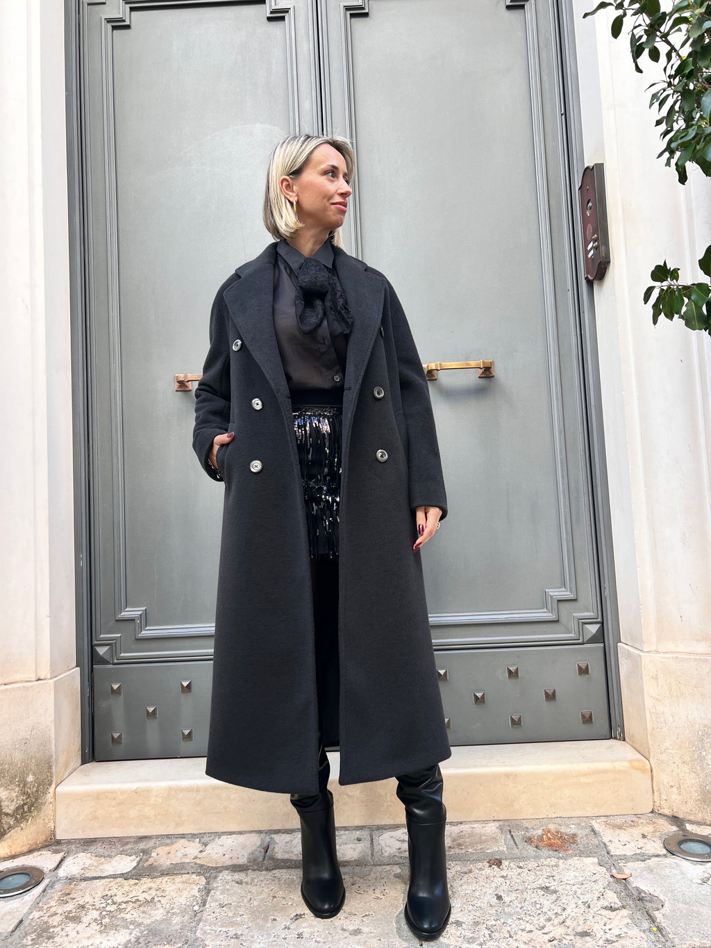 CAPPOTTO LUNGO DOPPIOPETTO MISTO LANA NERO