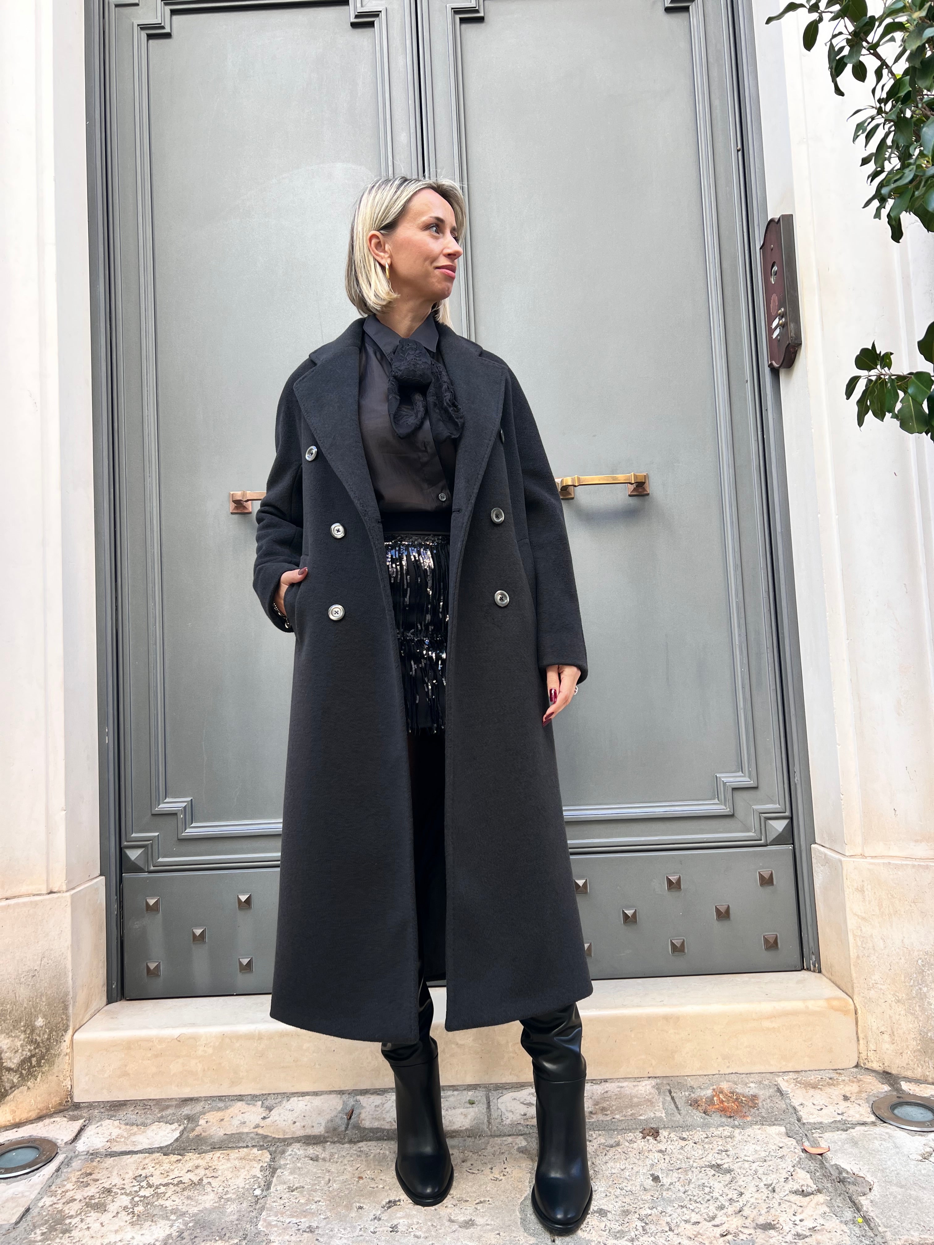 CAPPOTTO LUNGO DOPPIOPETTO MISTO LANA NERO