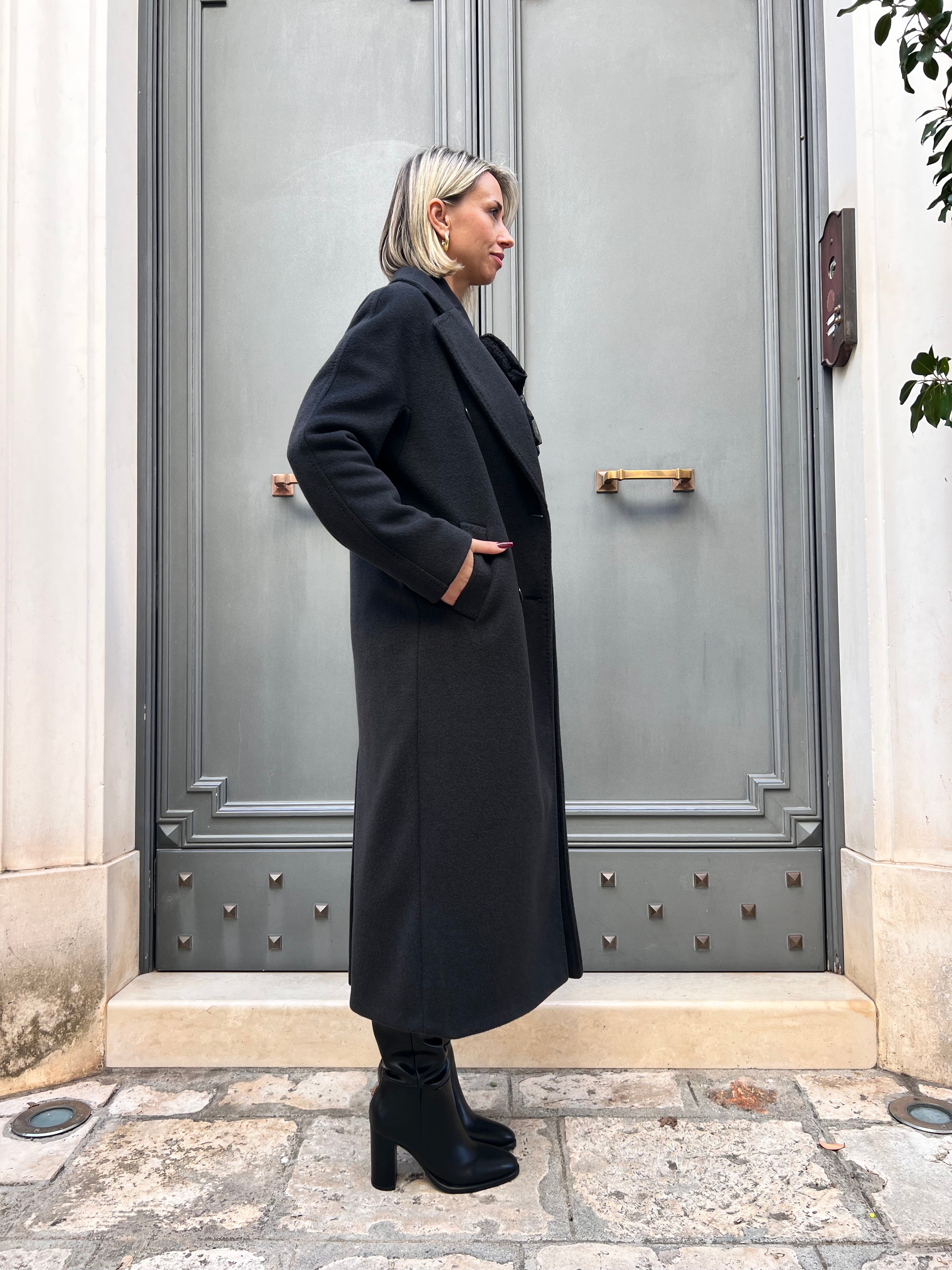 CAPPOTTO LUNGO DOPPIOPETTO MISTO LANA NERO