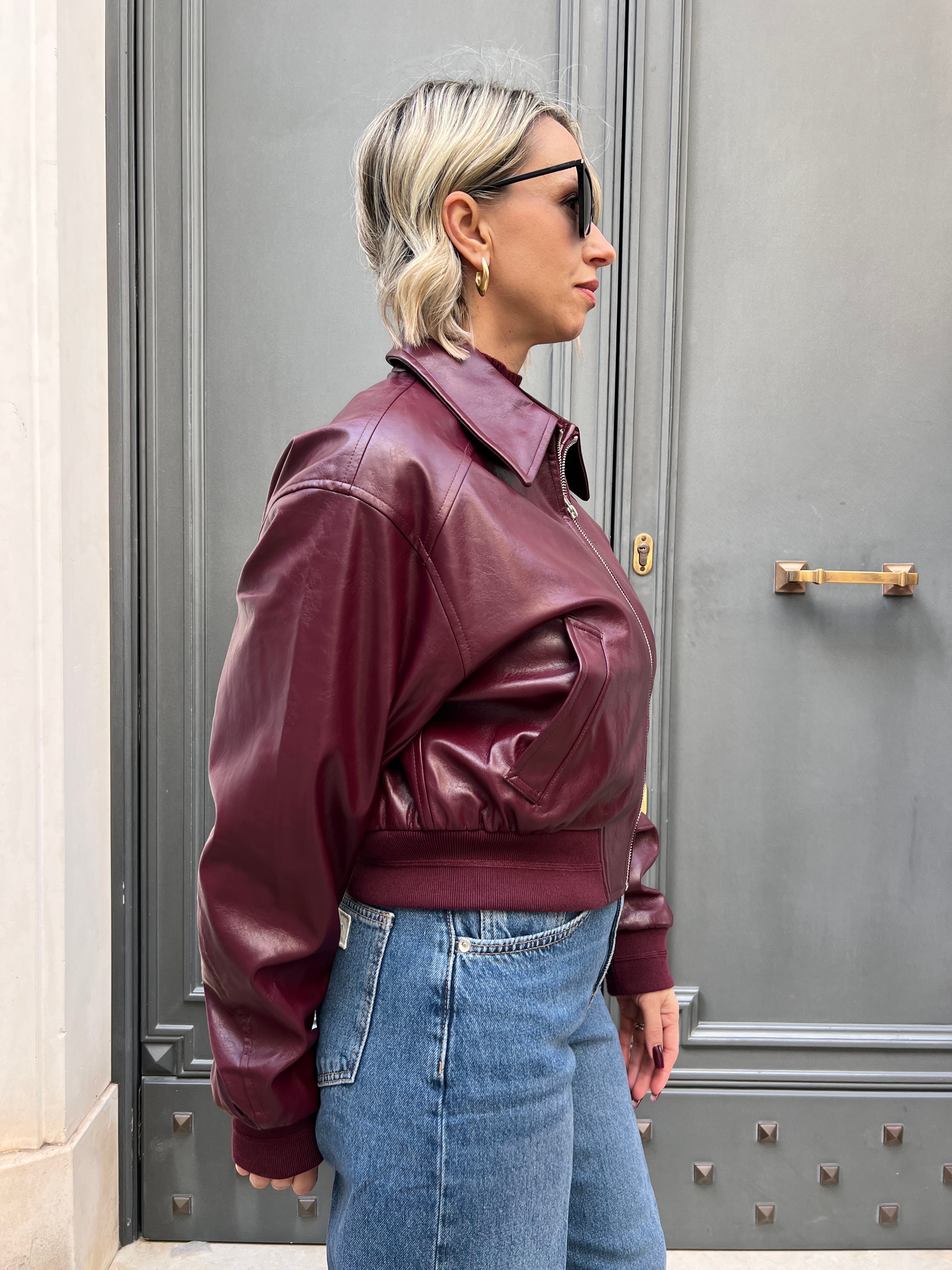 GIUBBOTTO BOMBER CORTO  CALVIN KLEIN IN ECOPELLE  DEEP ROUGE