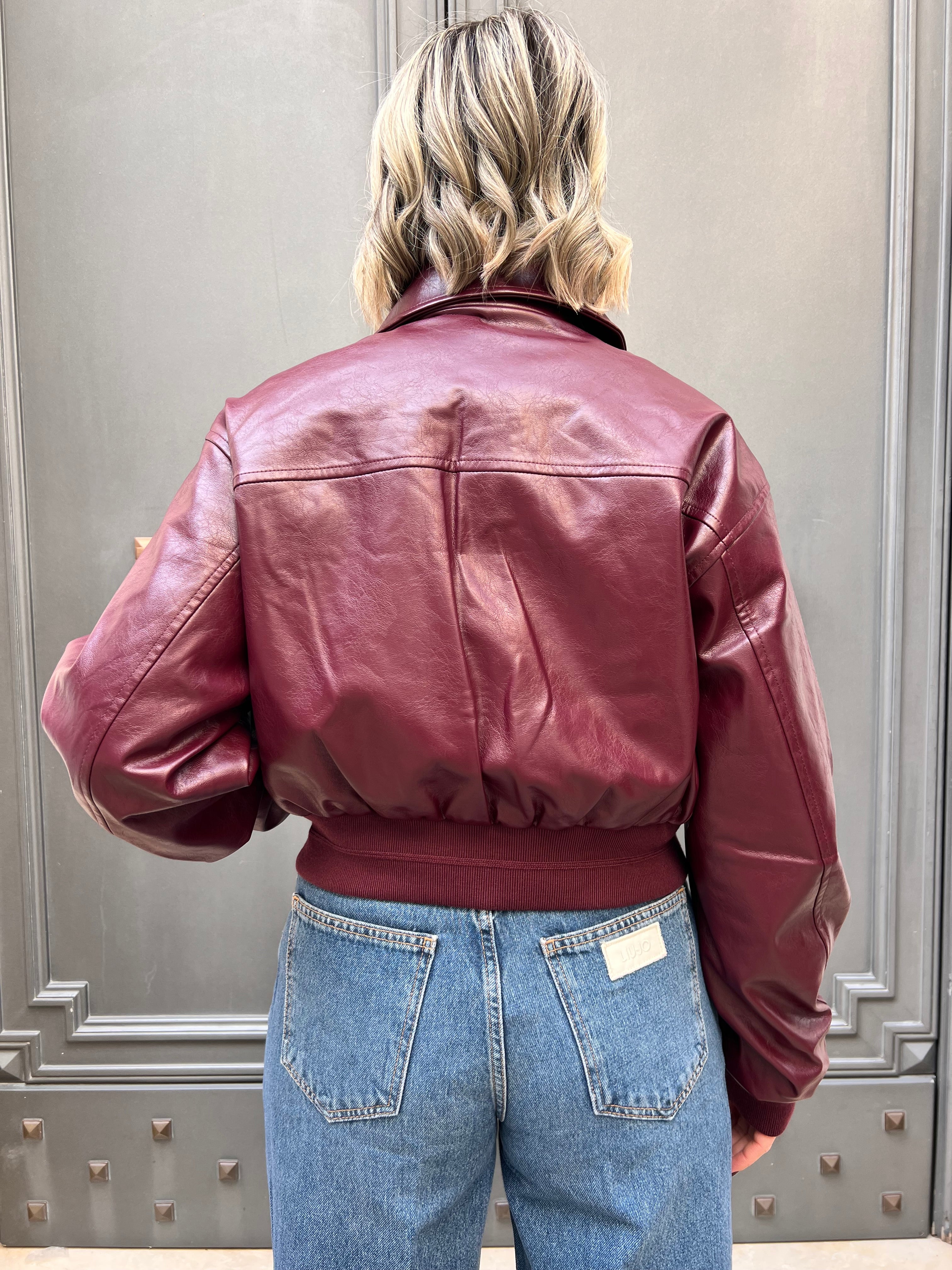 GIUBBOTTO BOMBER CORTO  CALVIN KLEIN IN ECOPELLE  DEEP ROUGE