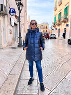 PIUMINO DONNA PLAZA LUNGO – CON CAPPUCCIO, SUPER CALDO E LEGGERO BLU