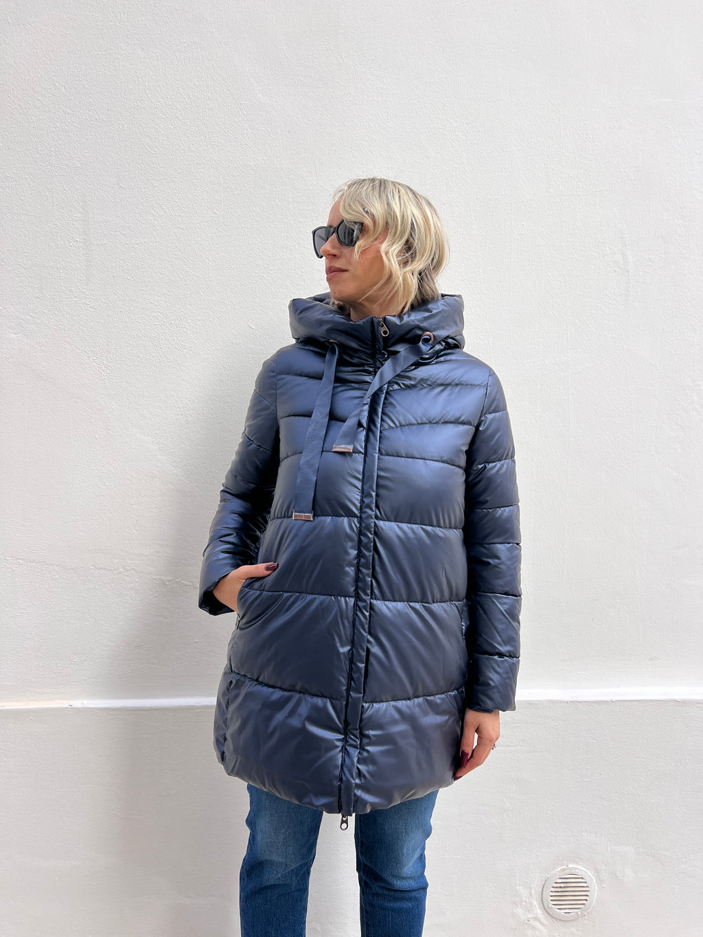 PIUMINO DONNA PLAZA LUNGO – CON CAPPUCCIO, SUPER CALDO E LEGGERO BLU