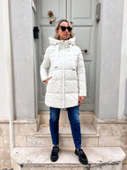 PIUMINO DONNA PLAZA LUNGO – CON CAPPUCCIO, SUPER CALDO E LEGGERO BIANCO