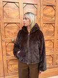 ECO PELLICCIA MORBIDA CON CAPPUCCIO CALDA INVERNALE MODELLO CORTO MARRONE