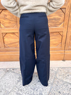 PANTALONE DONNA IN TESSUTO TECNICO GAMBA LARGA BLU NAVY