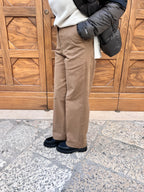 PANTALONE DONNA VITA ALTA GAMBA DRITTA TESSUTO MORBIDO ELEGANTE E VERSATILE BEIGE