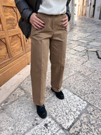 PANTALONE DONNA VITA ALTA GAMBA DRITTA TESSUTO MORBIDO ELEGANTE E VERSATILE BEIGE