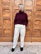 PANTALONE DONNA VITA ALTA GAMBA DRITTA TESSUTO MORBIDO ELEGANTE E VERSATILE BIANCO