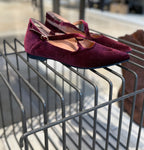 BALLERINA IN VELLUTO BORDEAUX CON CINTURINI INCROCIATI