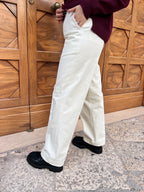 PANTALONE DONNA VITA ALTA GAMBA DRITTA TESSUTO MORBIDO ELEGANTE E VERSATILE BIANCO