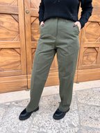 PANTALONE DONNA VITA ALTA GAMBA DRITTA TESSUTO MORBIDO ELEGANTE E VERSATILE VERDE