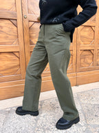 PANTALONE DONNA VITA ALTA GAMBA DRITTA TESSUTO MORBIDO ELEGANTE E VERSATILE VERDE