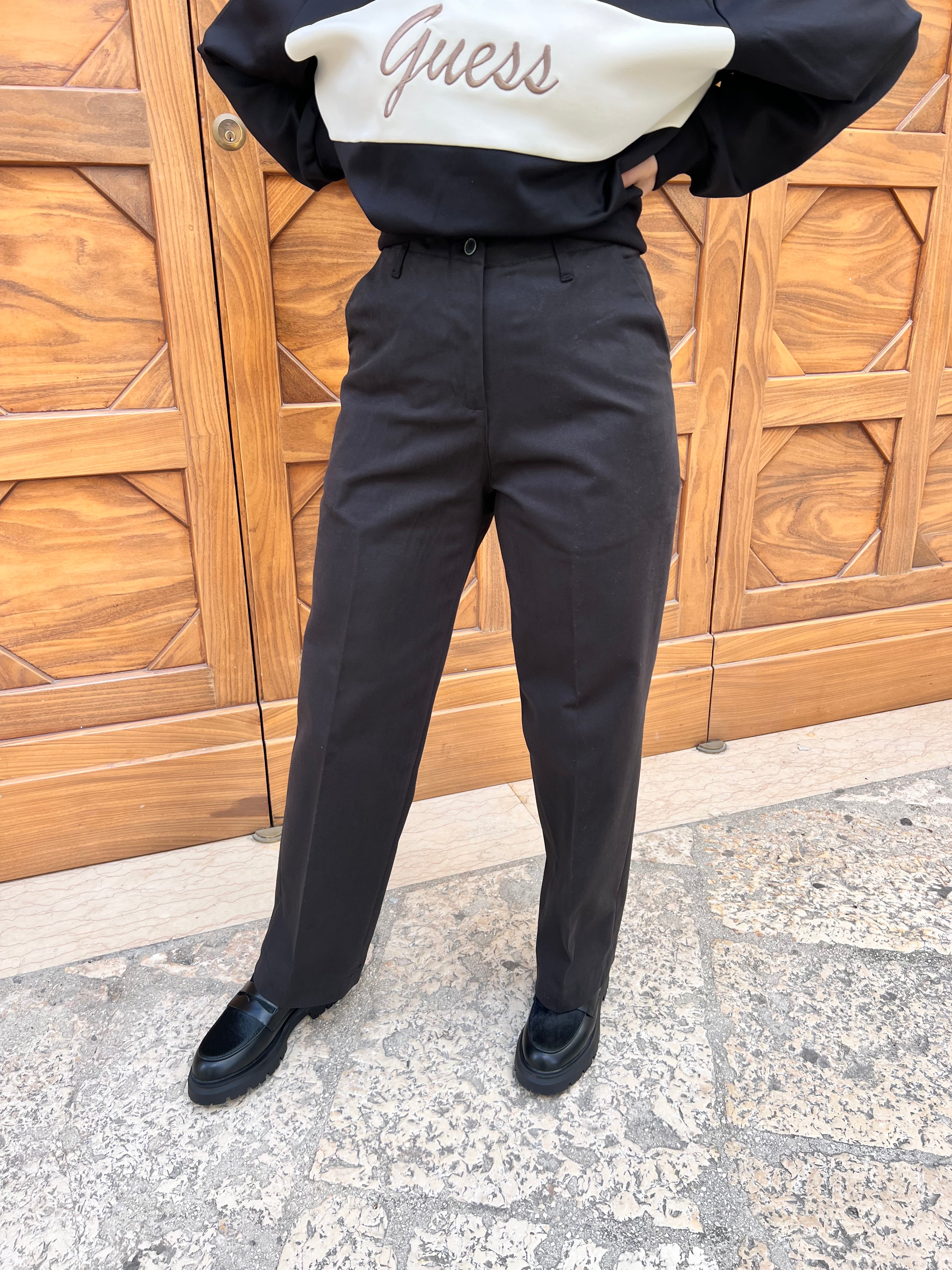 PANTALONE DONNA VITA ALTA GAMBA DRITTA TESSUTO MORBIDO ELEGANTE E VERSATILE NERO