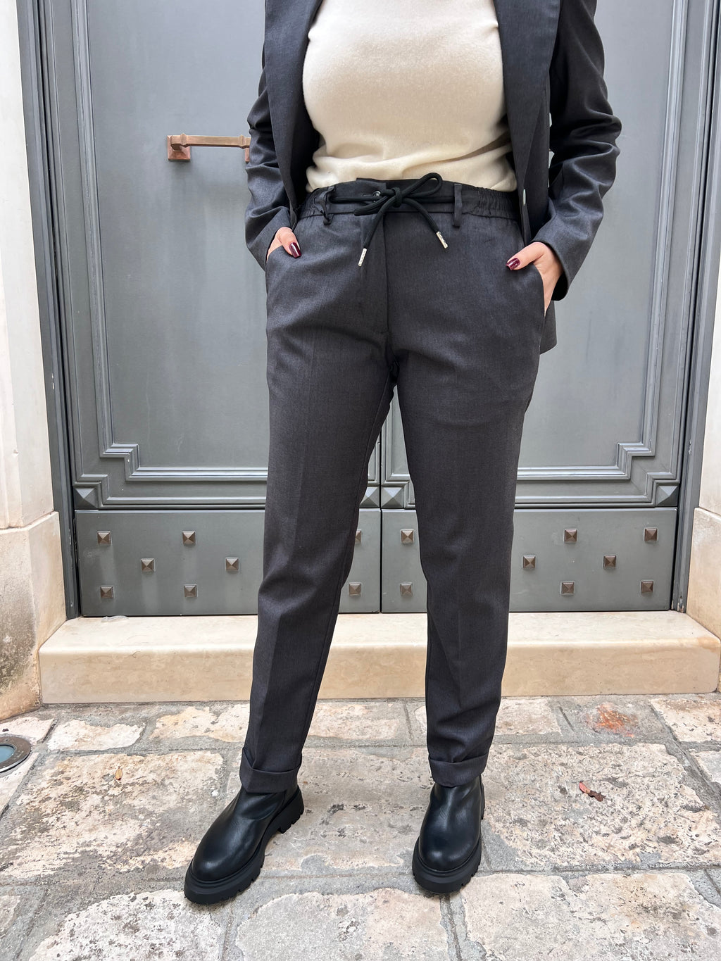 PANTALONE DONNA ELEGANTE CON COULISSE PLAZA GRIGIO