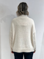MAGLIA DONNA A ROMBI CON COLLO ALTO – MAGLIONE INVERNALE ELEGANTE BIANCO