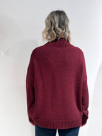MAGLIA DONNA A ROMBI CON COLLO ALTO – MAGLIONE INVERNALE ELEGANTE BORDEAUX