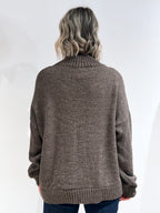 MAGLIA DONNA A ROMBI CON COLLO ALTO – MAGLIONE INVERNALE ELEGANTE TORTORA