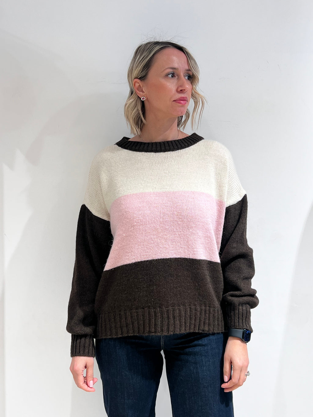 MAGLIA DONNA IN MISTO LANA  – MAGLIONE INVERNALE ELEGANTE MARRONE