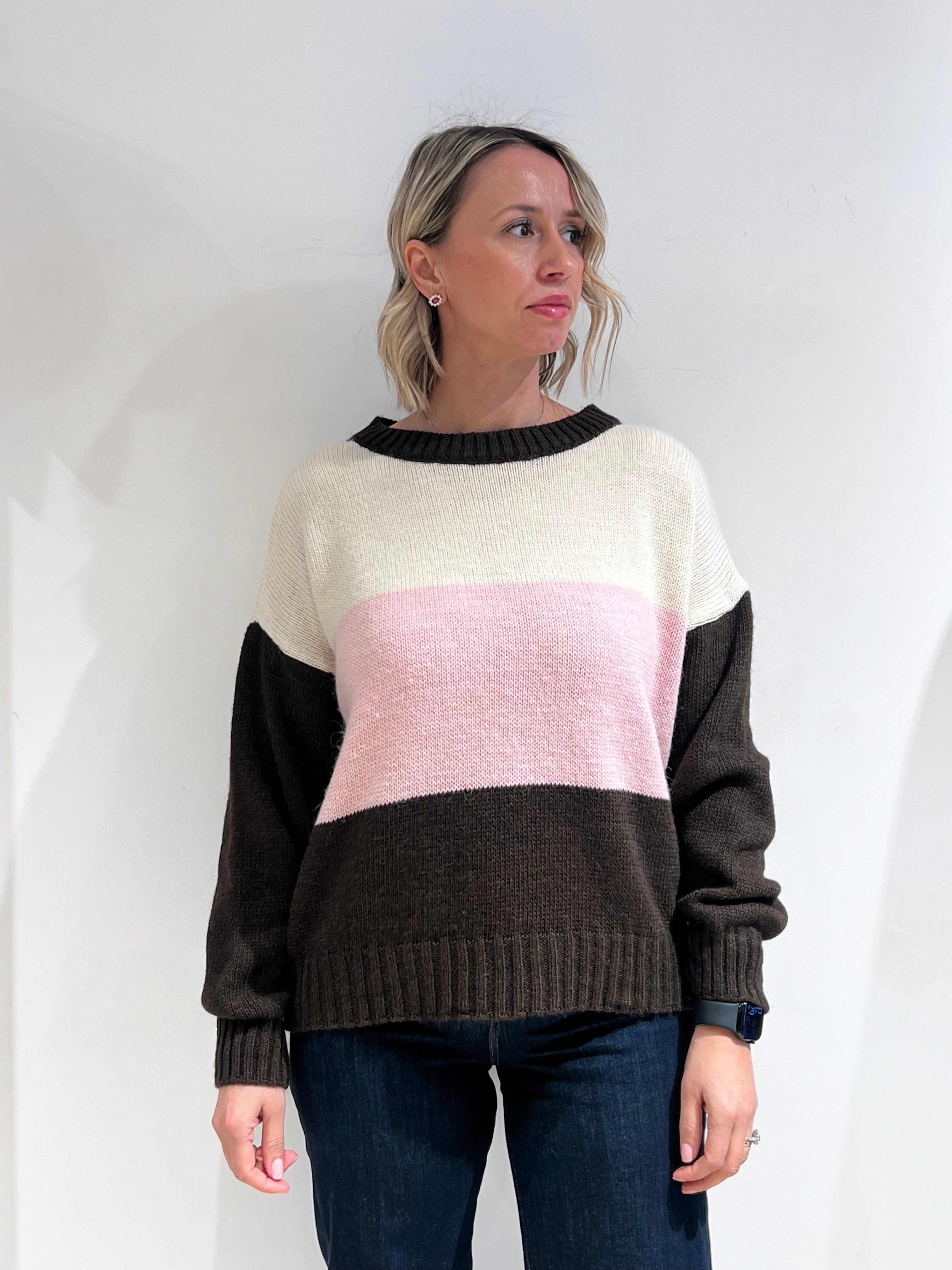 MAGLIA DONNA IN MISTO LANA  – MAGLIONE INVERNALE ELEGANTE MARRONE