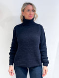 MAGLIA DONNA IN ALPACA CON COLLO ALTO – MAGLIONE INVERNALE MORBIDO BLU NAVY