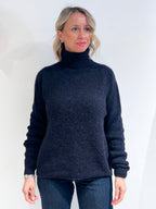 MAGLIA DONNA IN ALPACA CON COLLO ALTO – MAGLIONE INVERNALE MORBIDO BLU NAVY