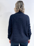 MAGLIA DONNA IN ALPACA CON COLLO ALTO – MAGLIONE INVERNALE MORBIDO BLU NAVY