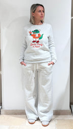 TUTA DONNA PLAZA FELPATA GIROCOLLO CON STAMPA E RICAMO COLORE GRIGIO