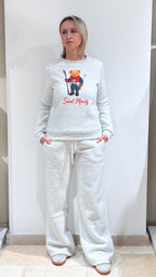 TUTA DONNA PLAZA FELPATA GIROCOLLO CON STAMPA E RICAMO COLORE GRIGIO